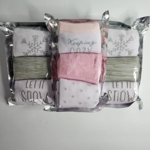 NWT Three 3-packs winter socks. (9pairs total] Sz adult 9-11. Pink, grey, white.